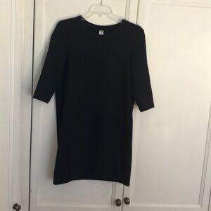 Black 3/4 Sleeve Ribbed Cotton Sheath Dress